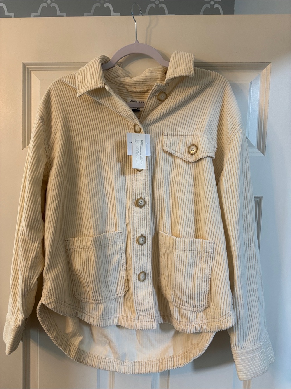 American Eagle Outfitters Cream Corduroy Button-Front Jacket